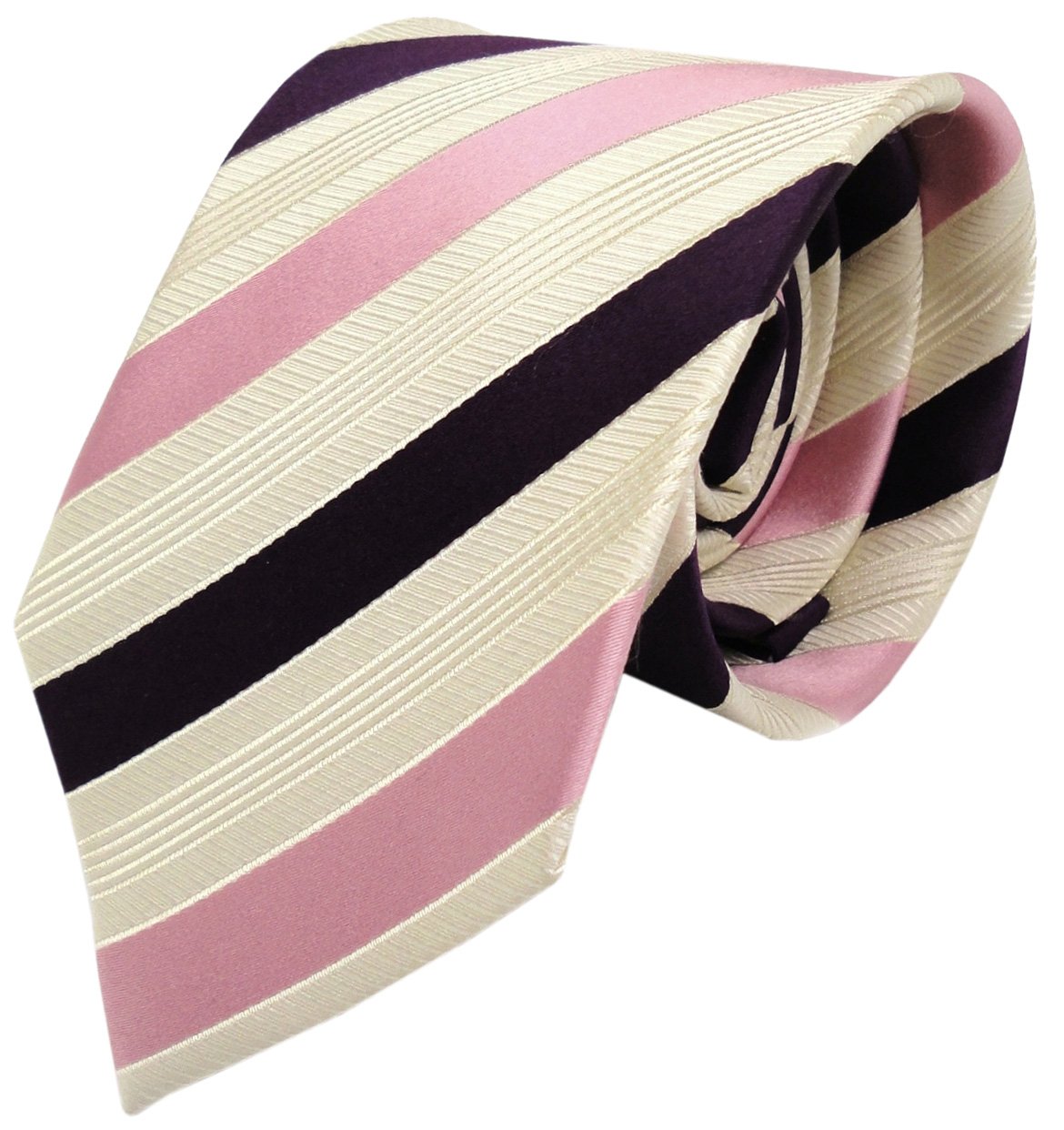Tigertie Men's Purple - Purple Designer Silk Tie Pink Lila Violet Cream Beige Striped - Tie Necktie Silk