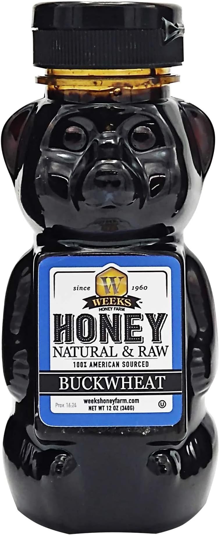 Pure Raw Unfiltered Buckwheat Honey, 12 oz - Premium Dark American Buckwheat Honey by Weeks Honey Farm | Bold Molasses Flavor