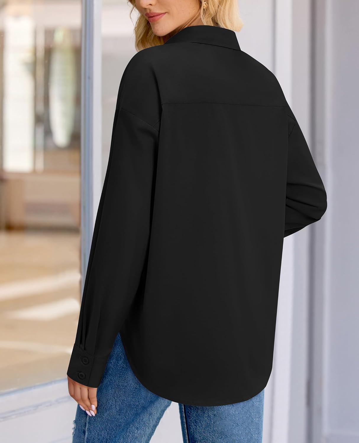 siliteelon Oversized Button Down Shirts for Women Long Sleeve Boyfriend Casual Blouses Collared Work Drop Shoulder Tops - Image 2