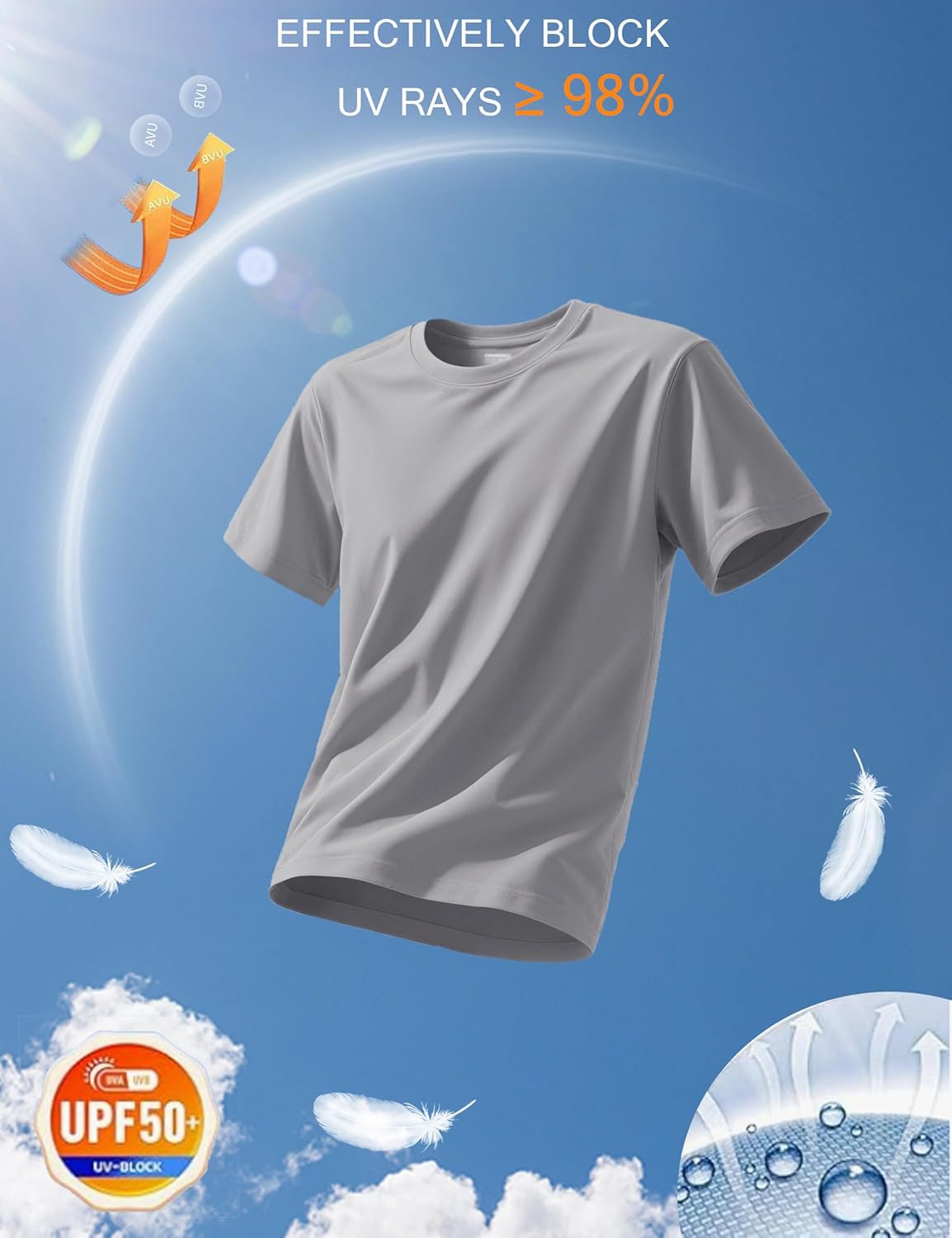 KINSWT Men's Swim Shirt Short Sleeve UPF 50+ Sun Protection UV SPF Rash Guard Moisture Wicking Quick Dry Shirts - Image 3