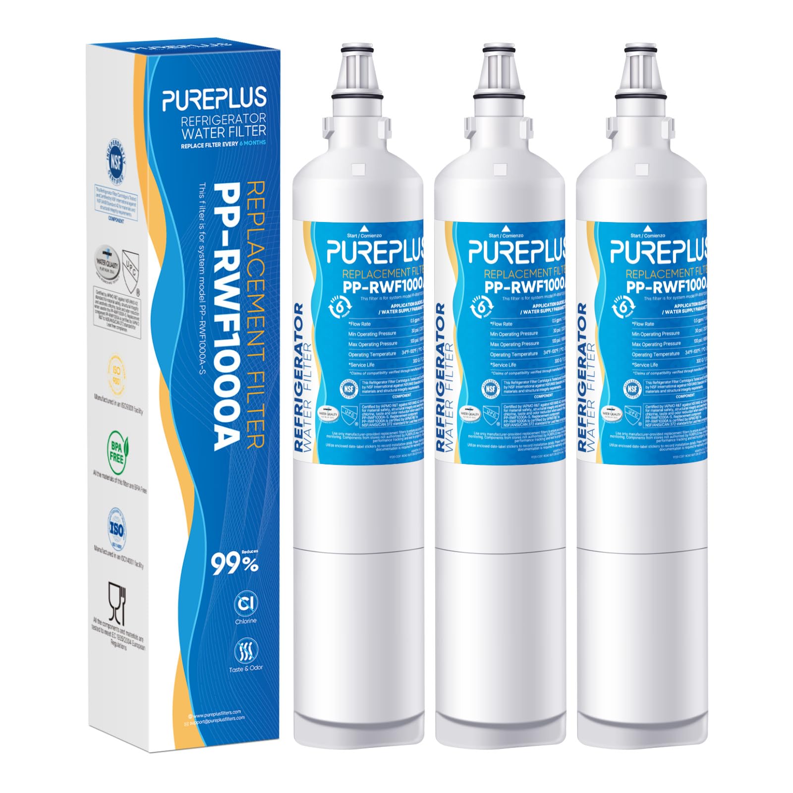 PUREPLUS 5231JA2006A 9990 Ricambio per LG LT600P, kenmore 9990, 5231JA2006B, KENMORECLEAR 46-9990, R-9990, FML-2, RWF1000A, LSC27931ST, LFX25960ST Filtro acqua frigorifero, 3 Confezione