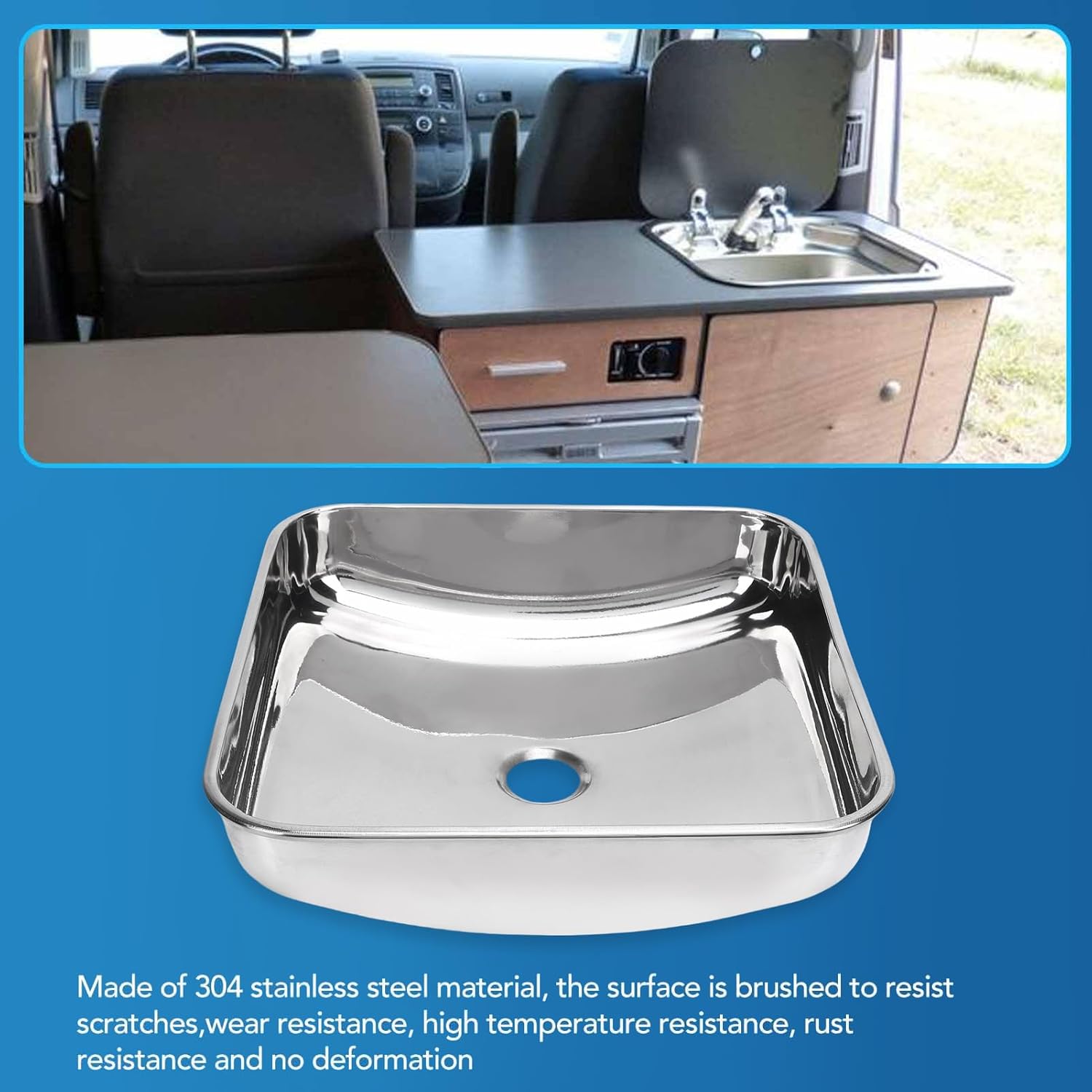 12.28x12.28x3.39in Kitchen Sink 304 Stainless Steel 40mm Drain Port Large Capacity Bar Sink for RV Boat Kitchen Bathroom