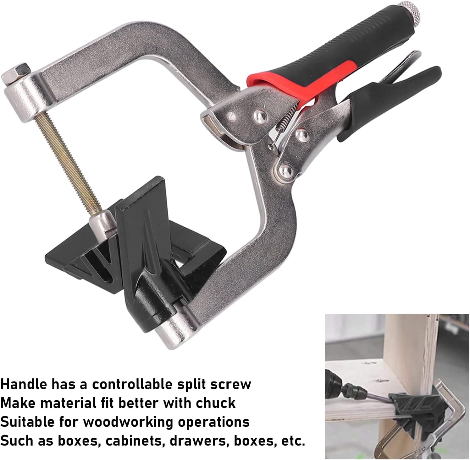 90 Degree Corner Clamp, Right Angle Clamp Tools, High Carbon Steel Woodworking Clamp with 360° Rotatable Chuck, Picture Frame Corner Clamps for Cabinets Drawers Boxes Furniture Mak