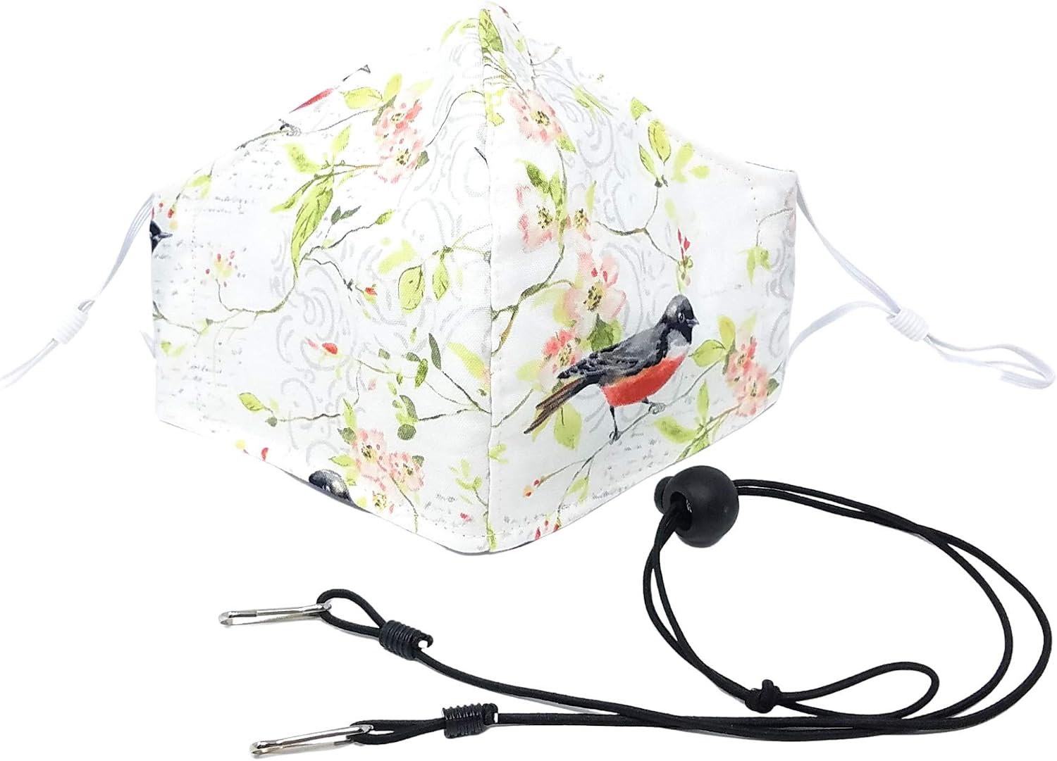 100% Cotton Cloth Face Covering for Women Men-Durable- Breathable-3 Layers Fabric-Reusable-Washable- Outdoor- 1 PACK - Nature Nest Bird with Detachable Neck Strap