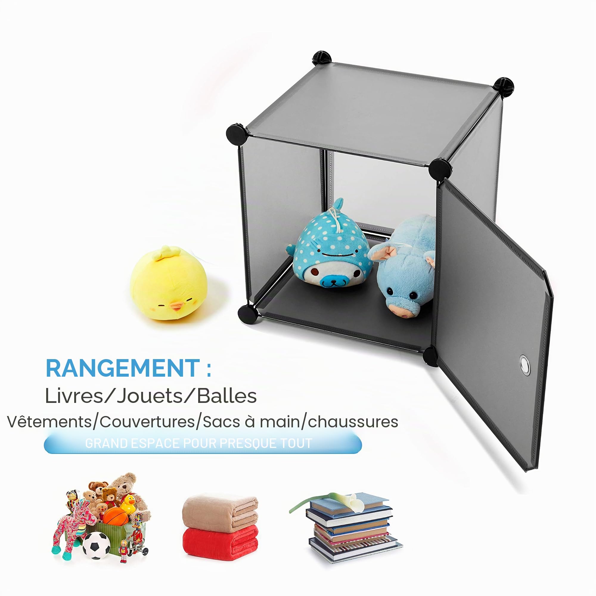 Mondeer Armoire Penderie Portable, Étagère de Rangement, Cubes de Stockage Modulaire en Plastique en métal Stable, Jouets (Translucent Gris, 12 Cubes)