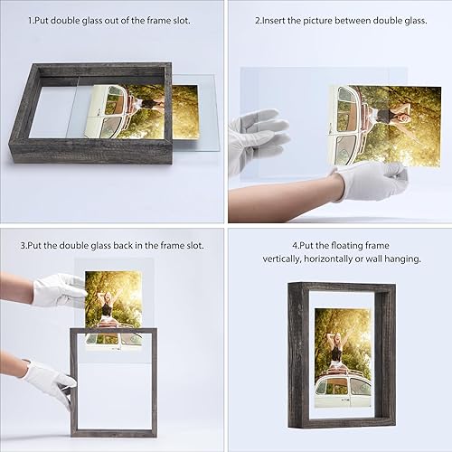 Miniatura 7 de Paquete de 2 portarretratos flotantes de 5 x 7 pulgadas, marcos de fotos de doble cristal para fotos de hasta 7 x 9 pulgadas para colgar en el