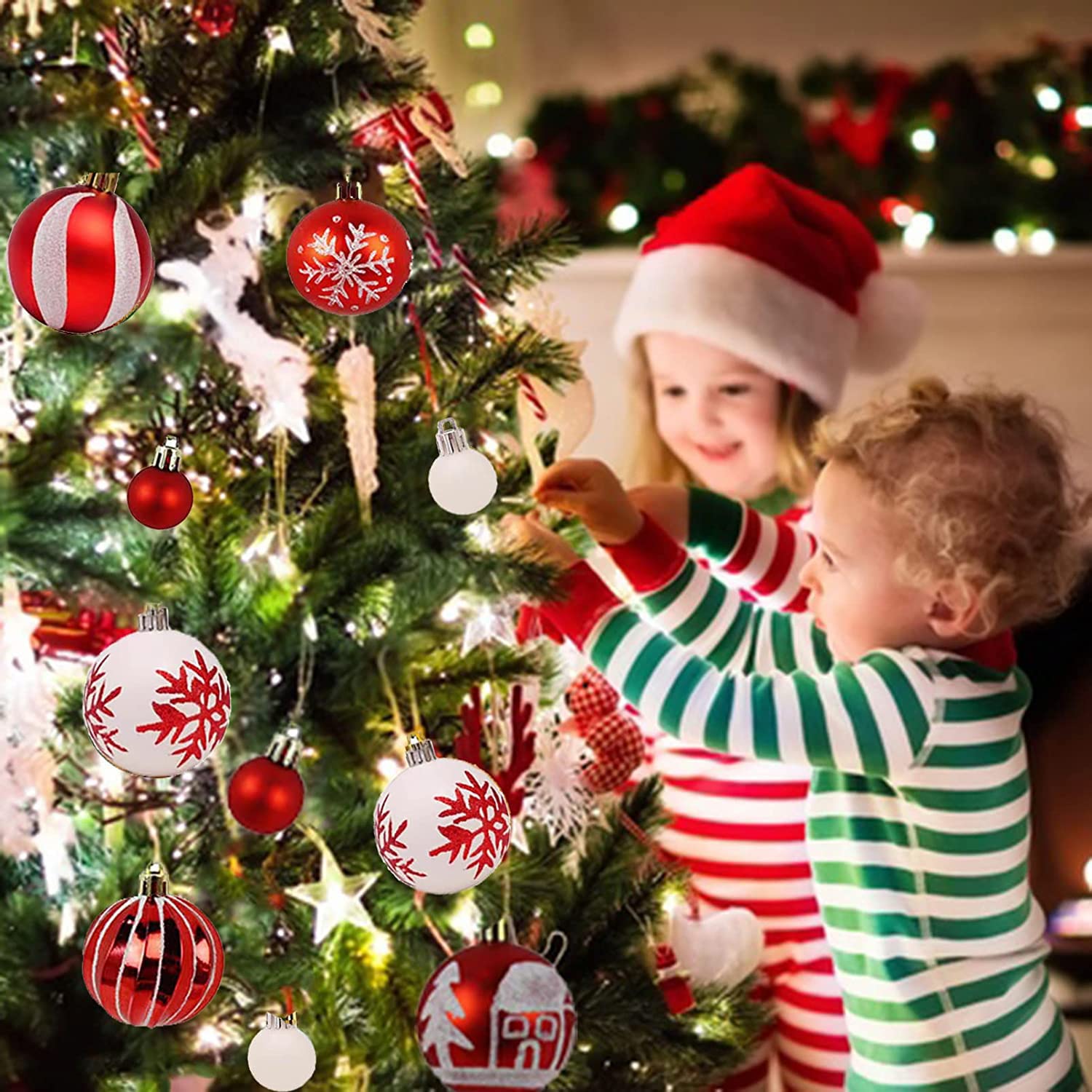 Palline Di Natale Infrangibili Rosse E Bianche 42 Pezzi | Addobbi Albero 3 E 6 Cm In Plastica