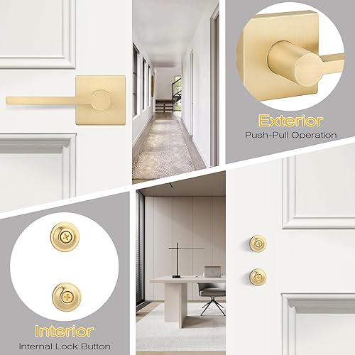 Miniatura 4 de EHOMEWARE Paquete de 3 palancas doradas para puerta interior, palancas resistentes para armario, palancas reversibles que no giran para puertas