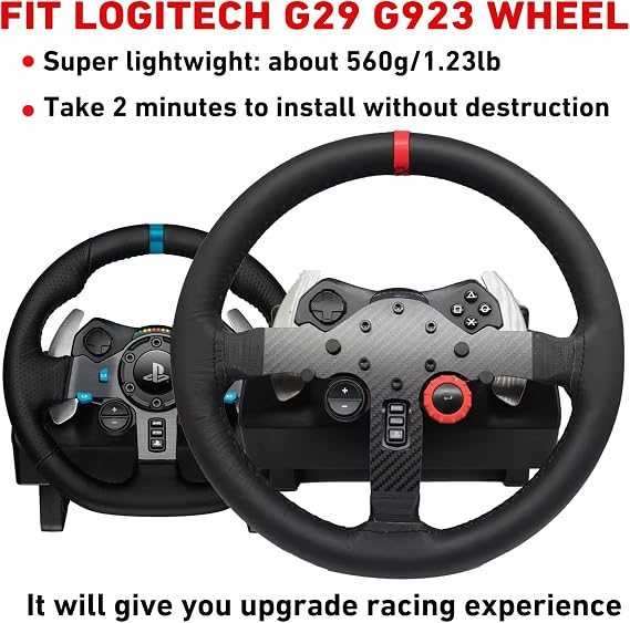 Replace 13 inch lightweight Original Leather Steering Wheel Panel For Logitech G29/G920 G923 Driving Force Racing Wheel Hub; For Xbox Series X/S PS4 PS5 PC (For Logitech G920/G923/G29)