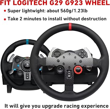 Replace 13 inch lightweight Original Leather Steering Wheel Panel For Logitech G29/G920 G923 Driving Force Racing Wheel Hub; For Xbox Series X/S PS4 PS5 PC (For Logitech G920/G923/G29)