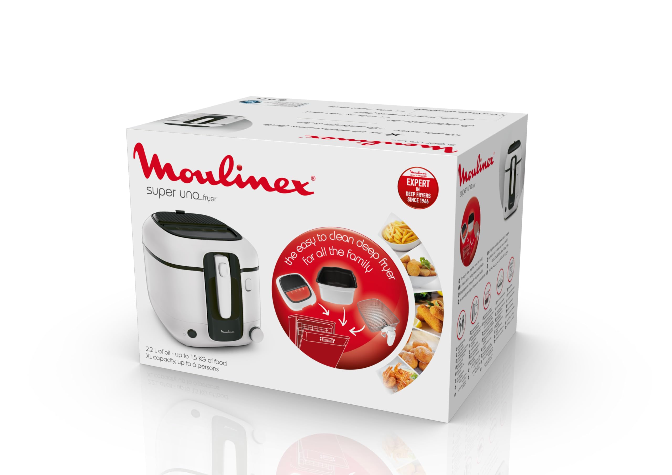 Moulinex Super Uno Friggitrice, 2.2 L di Olio, 1.5 kg di Capienza, Componenti Rimovibili Lavabili in Lavastoviglie, Ciotola Antiaderente, Filtraggio degli Odori, Protezione Antischizzi, AM312010