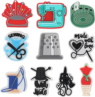 10 PCS Sewing Tailor Shoe Decor Charms, Sewing Machine Needle Thread Charms for Shoe Wristband Decor, PVC Shoe Charm Accessories for Party Favors Birthday Gifts