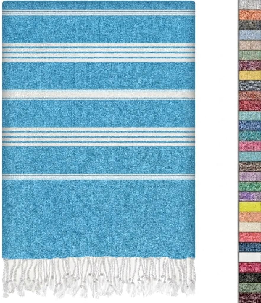 EPHESUS TOWELS Turkish Beach Towel - 38x70 inch Oversized - Sultan Design - Turkish Towel for Beach, Bath, Pool, Gym, Yoga - Prewashed, Lightweight, Quick Dry (Aqua Turquoise)