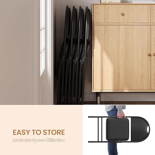 Miniatura 6 de Paquete de 4 sillas plegables con marco de metal con cojín acolchado y respaldo, asiento tapizado de piel sintética de 350 libras, sillas plegables