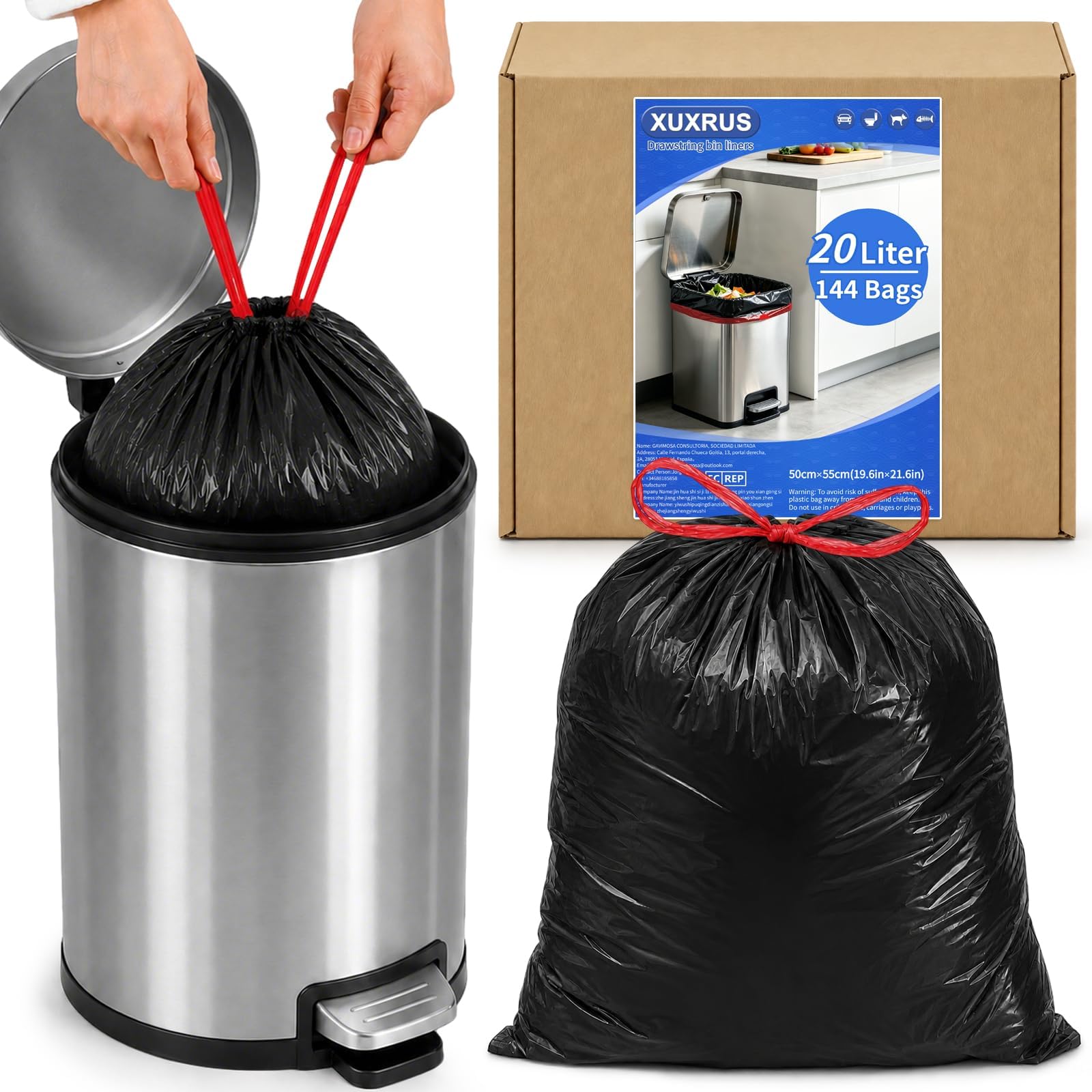 XUXRUS Tretmüllbeutel, 20 l, Badezimmer-Müllbeutel, klein, schwarz, 144