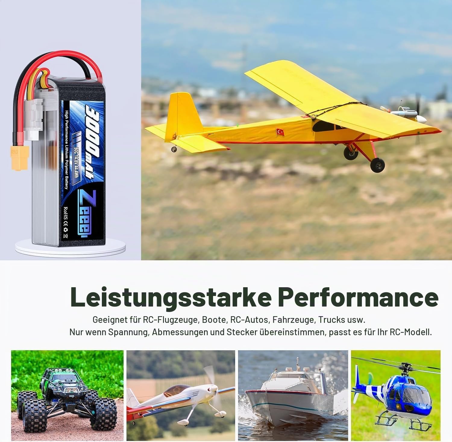 Zeee 4S Lipo 3000mAh 14,8V 50C RC Batterie mit XT60 Stecker(2 Packungen)