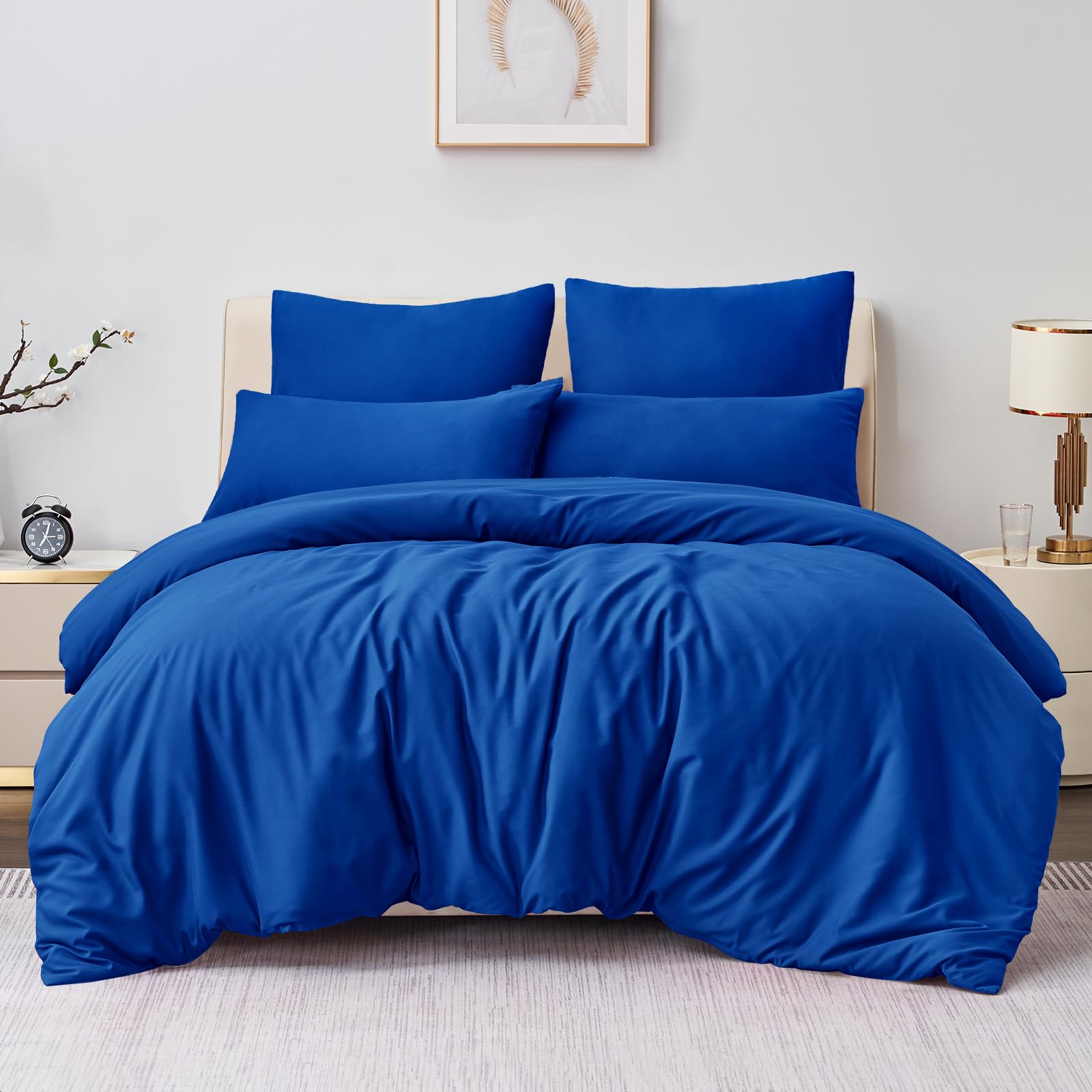 Aisbo Bettwäsche 200x200 3teilig Blau - Mikrofaser Bettwäsche-Sets Königsblau mit Reißverschluss, ÖKO-TEX Bettbezug 200x200cm 3tlg mit Kissenbezug 80x80 cm, Weich und Bügelfrei