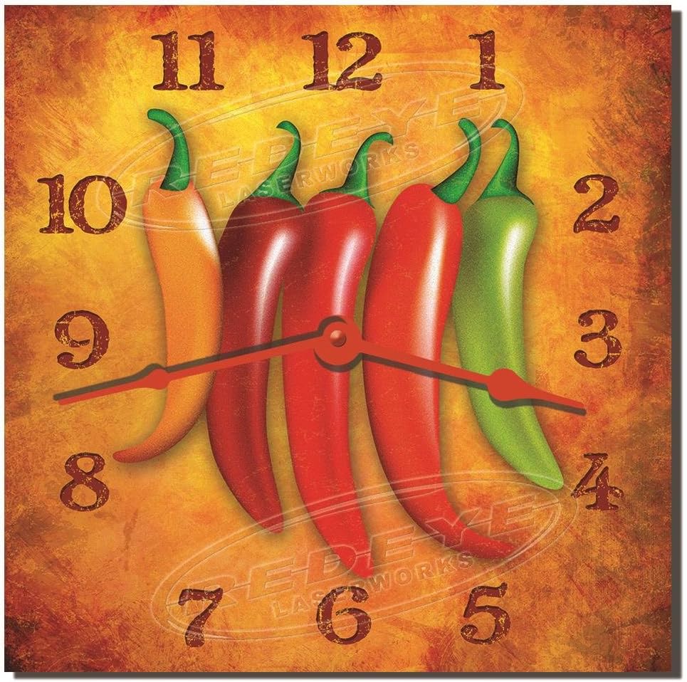 Chillie Peppers Decorative Hardboard Kitchen Clock from Redye Laserworks
