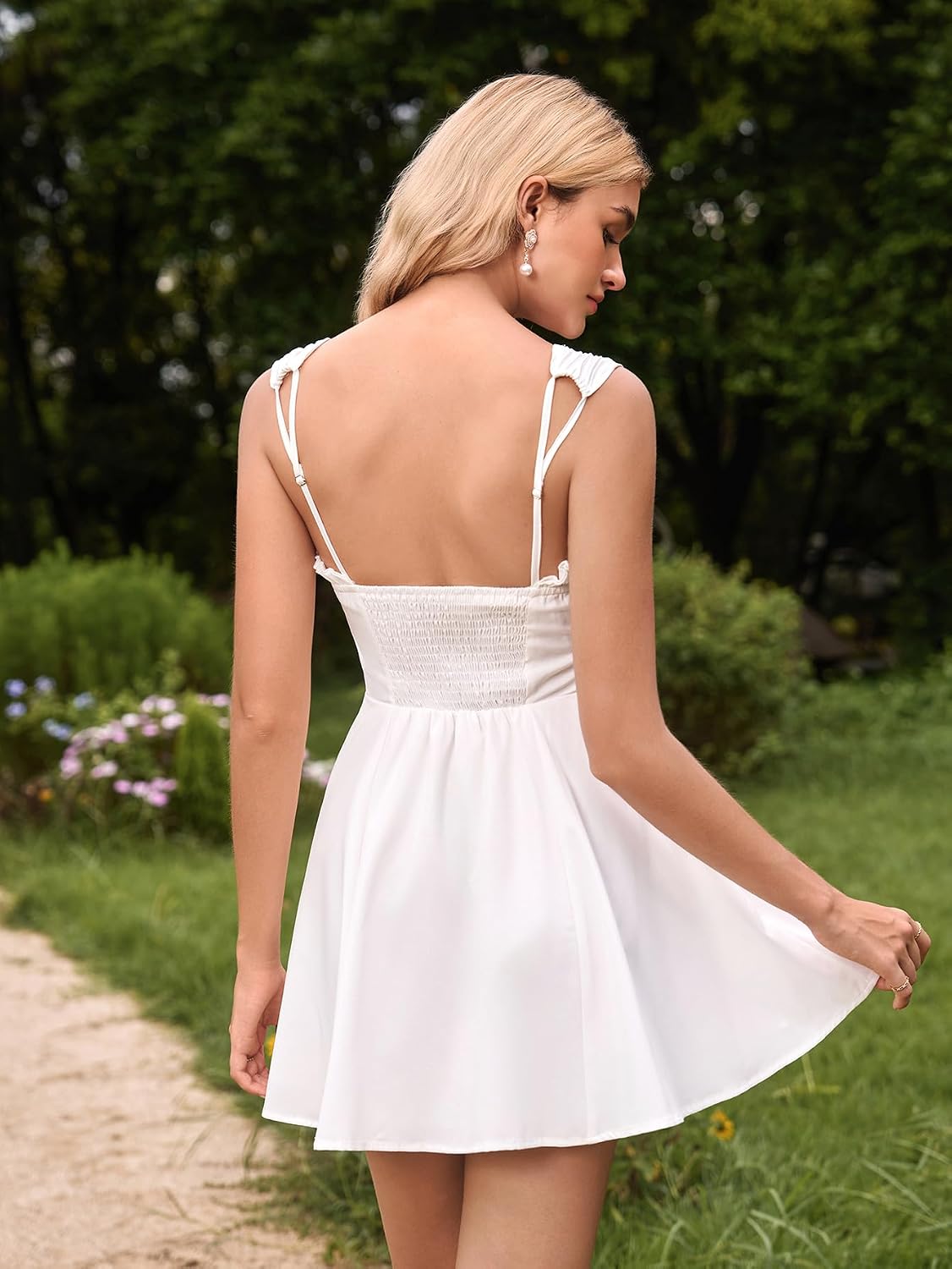 URYIAO Women's Sleeveless A Line Mini Dress Spring Summer Smocked Ruffle Casual Graduation Party Short Dresses