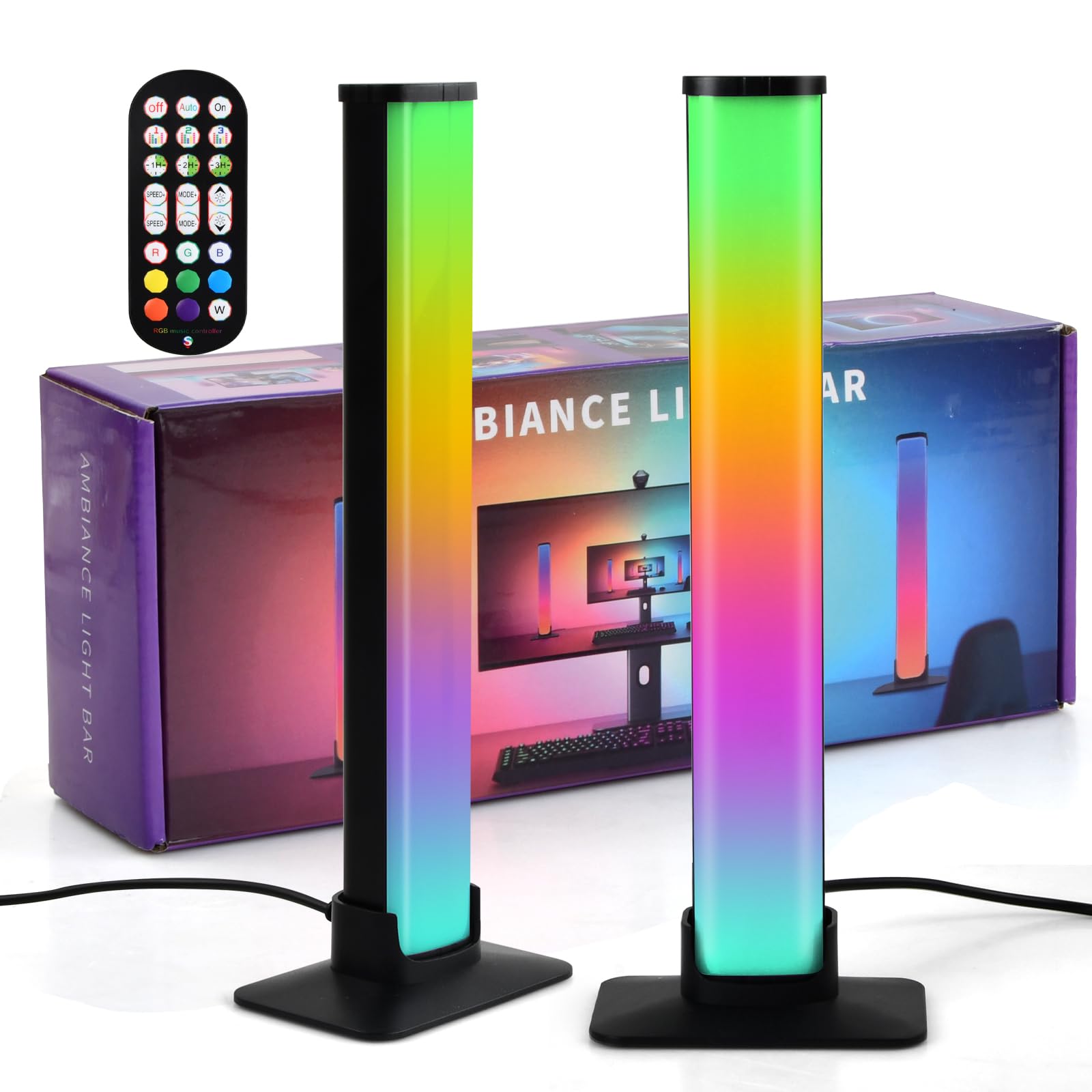 Smart RGB LED Light Bars, 2 Pack TV Backlight Gaming Lamp, Music Sync Ambient Lighting with App Control, Entertainment Lights for PC Room Decoration, Sync for Gaming Christmas