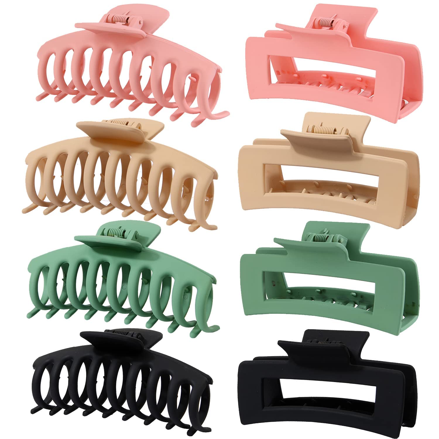 Large Hair Clips,Claw Clips 8 Pack 4.3" Hair Clips for Women & Girls,2 Styles 4 Colors Strong Hold Matte Claw Hair Clips for Women Thick Hair & Thin Hair (Black,Green,yellow,Pink)