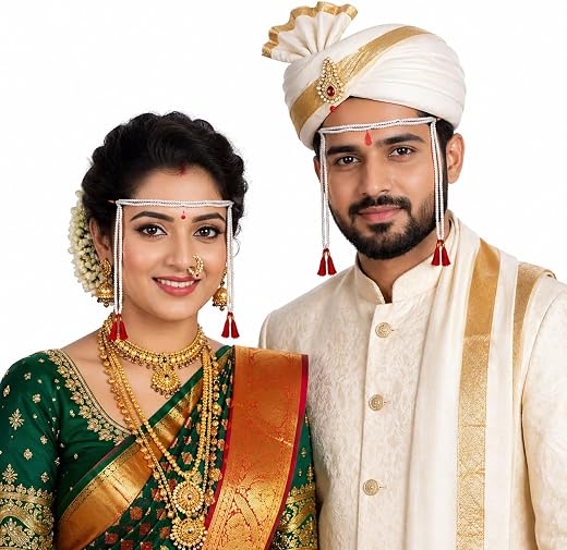 Mundavalya For Marathi Wedding - Maharashtrian Wedding Bashing Pair – 6.5 Inches Bead Design Mundavalya / Mundavali for Br...