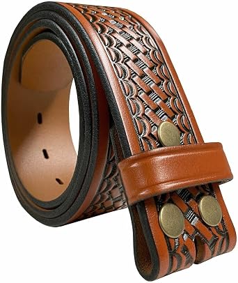 Utility Uniform Work Belt Basketweave Embossed One Piece Full Grain Belt 1-3/4"45mm Wide, Multi-Style Options