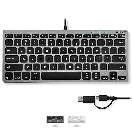 Macally Small Wired Keyboard for Mac and PC (Dual USB