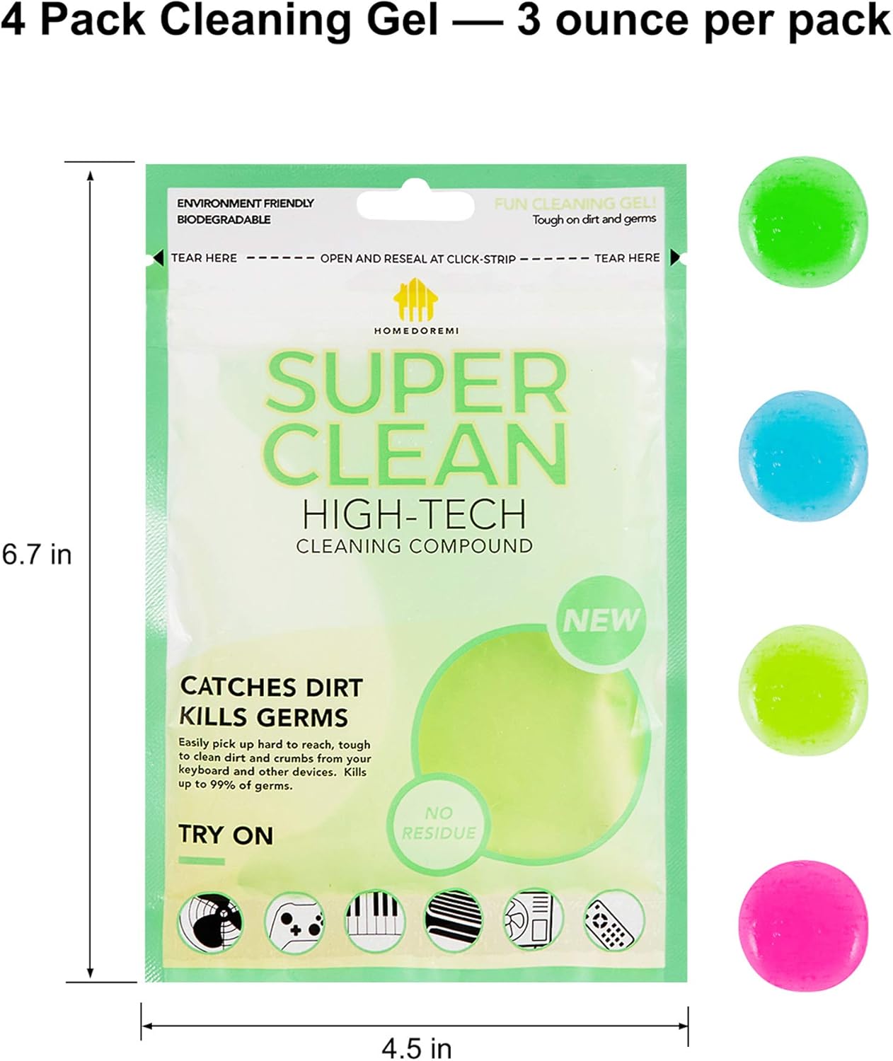 FiveJoy Car Cleaning Gels, 4-Pack Universal Auto Detailing Tools Car Interior Cleaner Putty, Dust Cleaning Mud for PC Tablet Laptop Keyboard, Air Vents, Camera, Printers, Calculator - 320g(3Ounce/pcs): Automotive