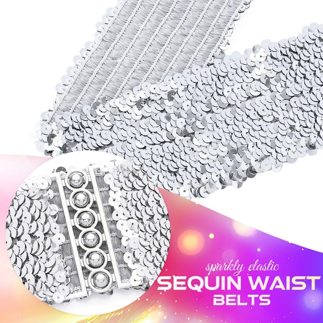 BODIY Women Stretch Wide Waist Belt Sequin Elastic Dress Belts Sparkly Waistband Cinch Belt