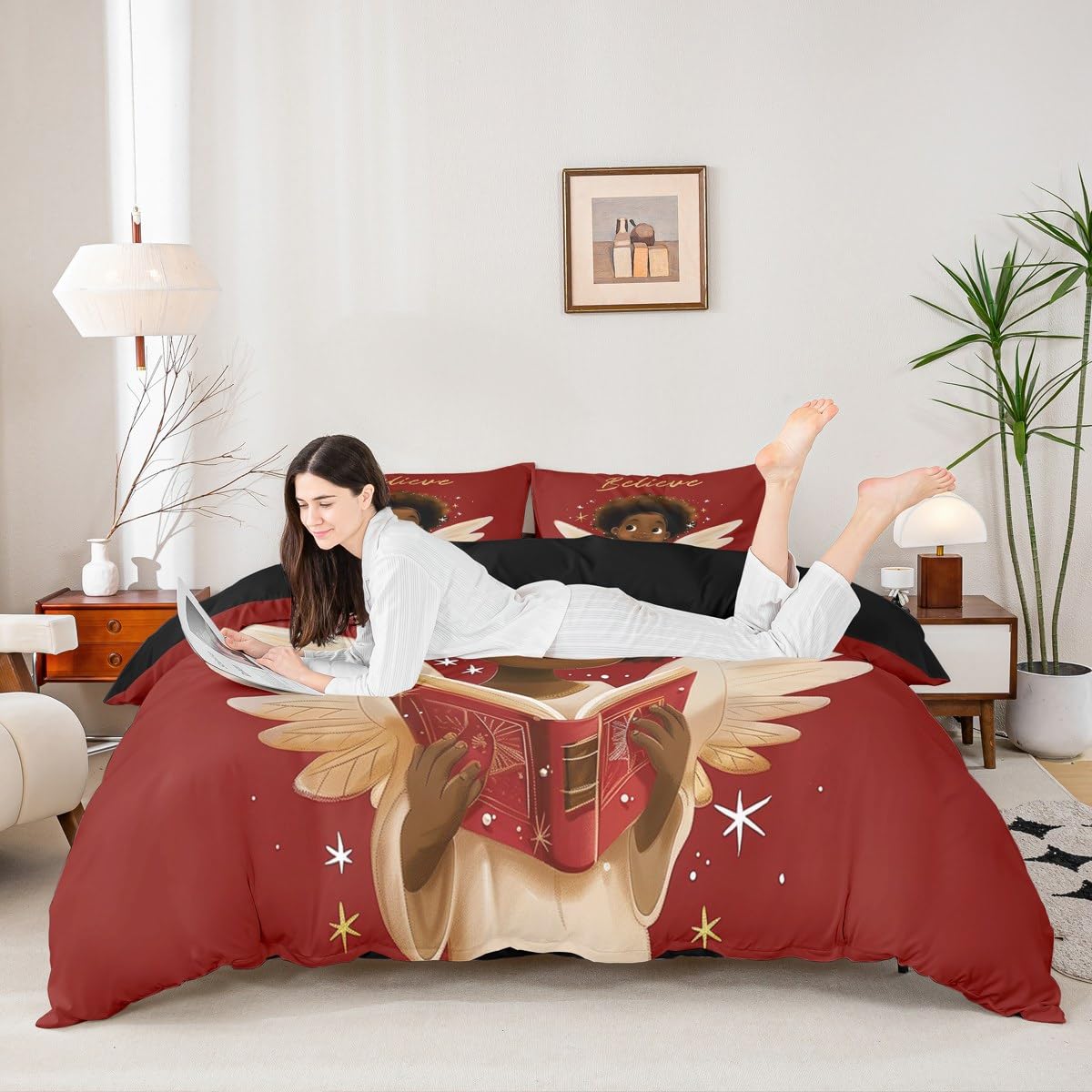 Homewish Merry Christmas poszewka na kołdrę podwójny czarny Święty Mikołaj dekoracje świąteczne zestawy pościeli, afroamerykański anioł narzuta na łóżko czarny afro świąteczny prezent zestaw łóżek