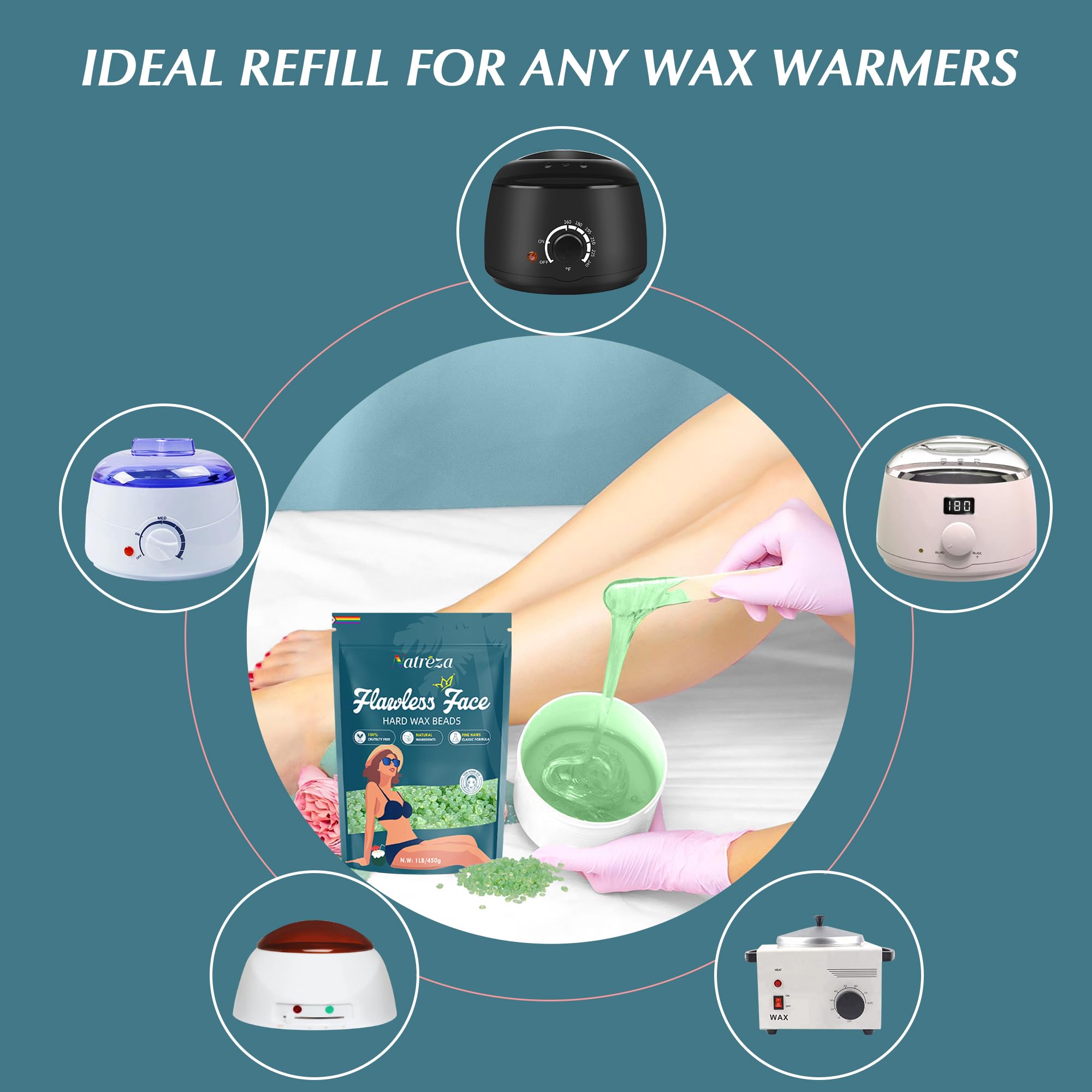 Hard Wax Beads for Hair Removal, 1lb Hard Wax for Sensitive Skin With Aloe Vera Extract, Formulated for Fine Hairs, Perfect Body Wax for Face Eyebrow Chin Upper Lip Leg Arm Bikini Waxing