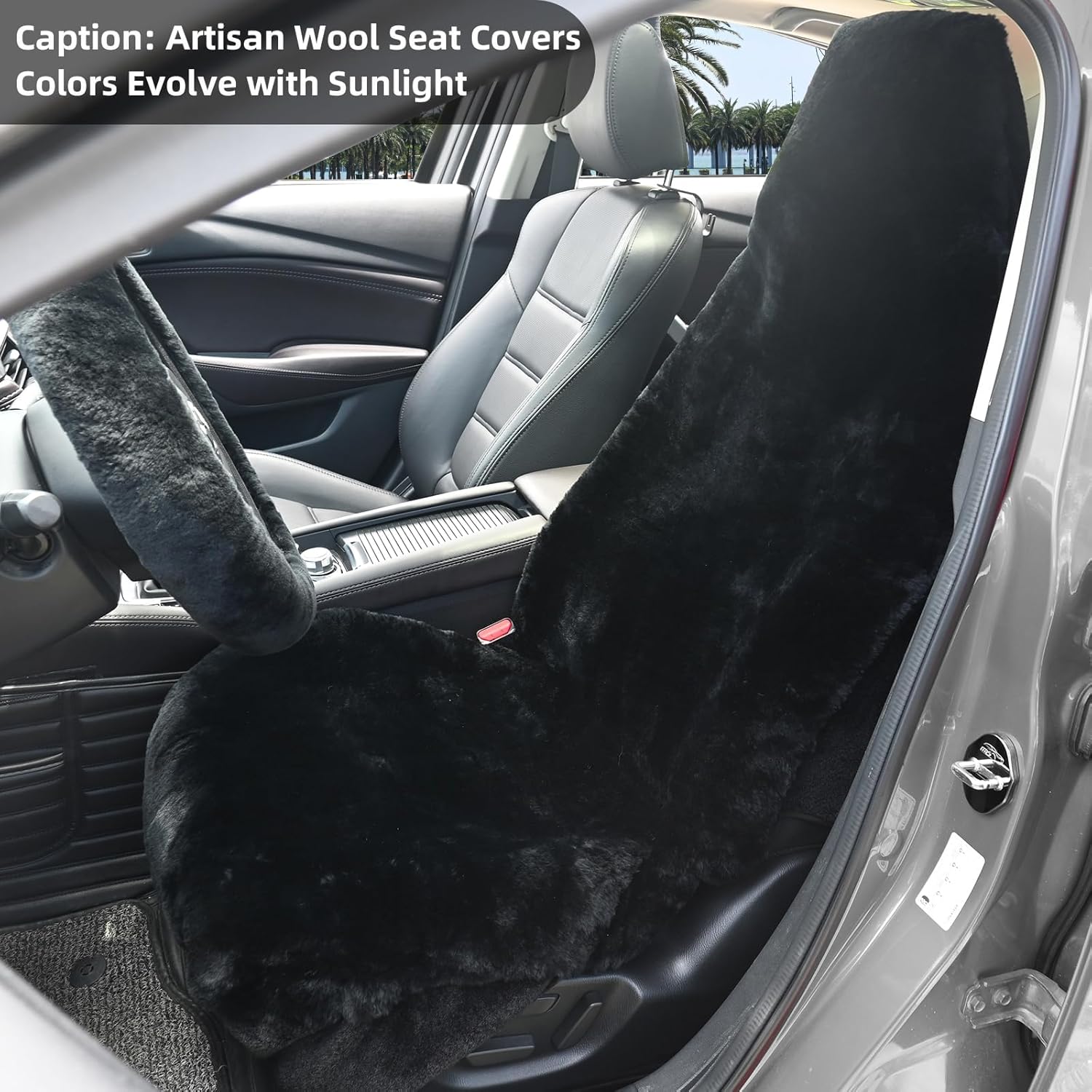 Aegis Cover Sheepskin Seat Cover Genuine Australian Merino Wool Front Seat Cover Luxury Dense Pelt Universal Fit for Most Cars, SUVs, Trucks, Bucket-Style, 54 X 22 Inches (CS-Black)