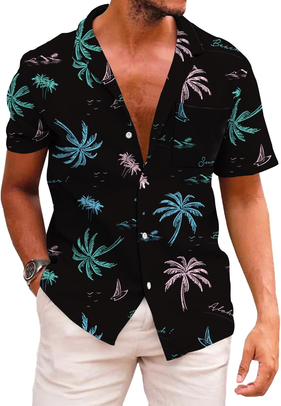 KYKU Funky Hawaiian Shirt for Men Palm Beach Shirts Tropical Vacation Clothes