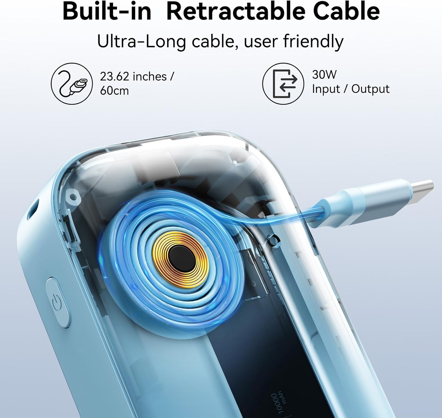 PD 30W Fast Charging Portable iPhone Charger 10 000mAh Mini Size Power Bank and Power Bank 10,000mAh with Built-in Retractable Cable & C to L Cable