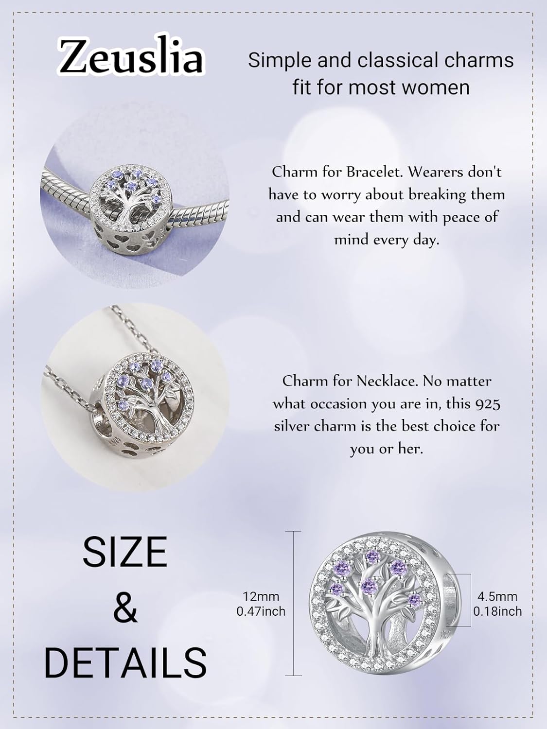 Tree of Life Birthstone Charms for Bracelets, 925 Sterling Silver Women Bead Charms for Charm Bracelets Necklace, Mother's Day Birthday Anniversary Jewelry Gifts for Wife Mom Grandma Daughter - Image 2