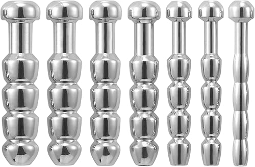 7PCS macho 2 pulgadas tapón uretral corto catéter hueco cascada con cuentas de acero inoxidable cum a través de la uretra dilatador conjunto de