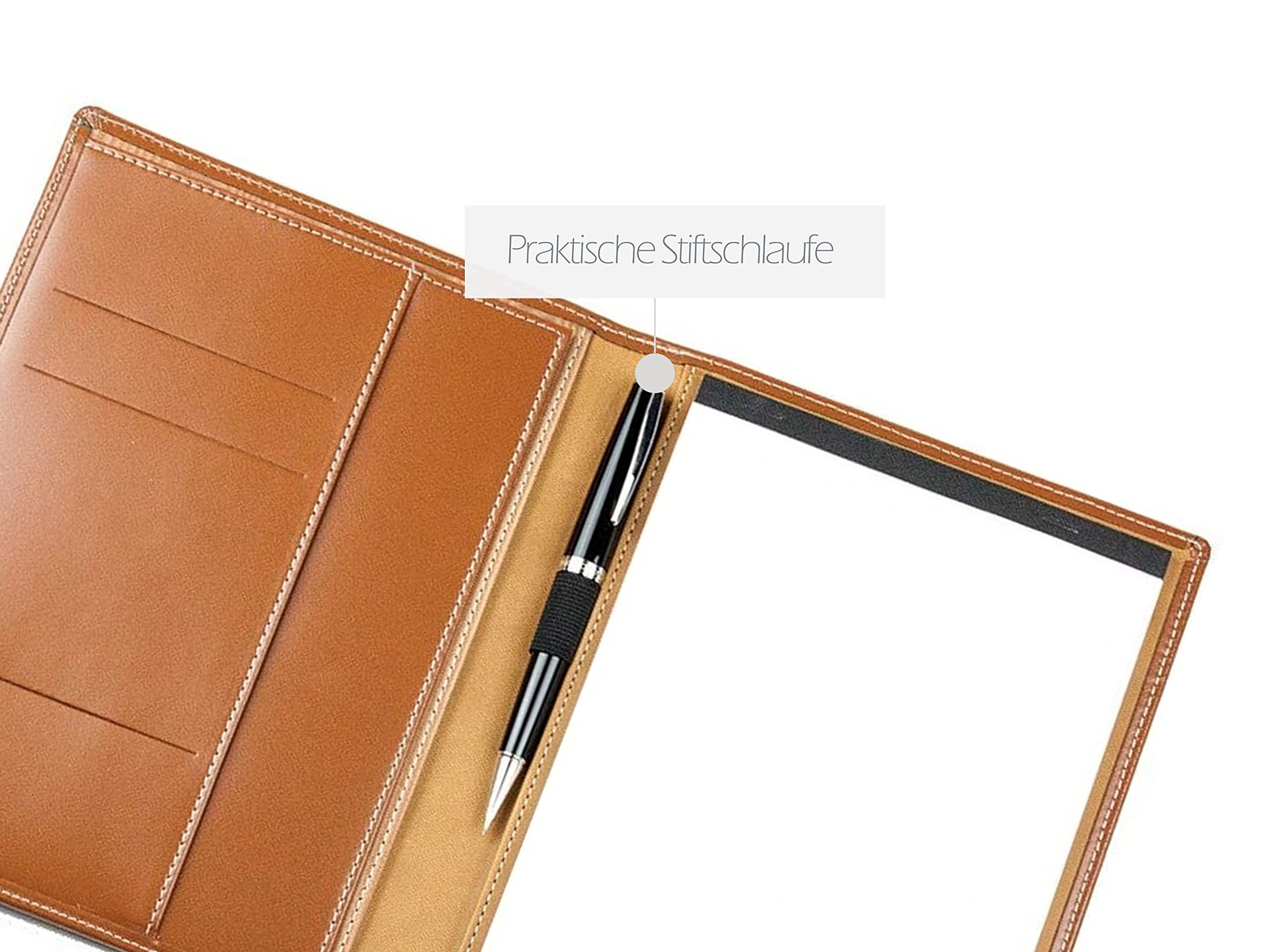 DELMON VARONE - Personalisierbare Schreibmappe DIN A5 aus Cambridge Top Grain Leder braun, Organizer Konferenzmappe mit Notizblock, Stiftschlaufe & Einsteckfächer, Elegante Echtleder Geschäftsmappe