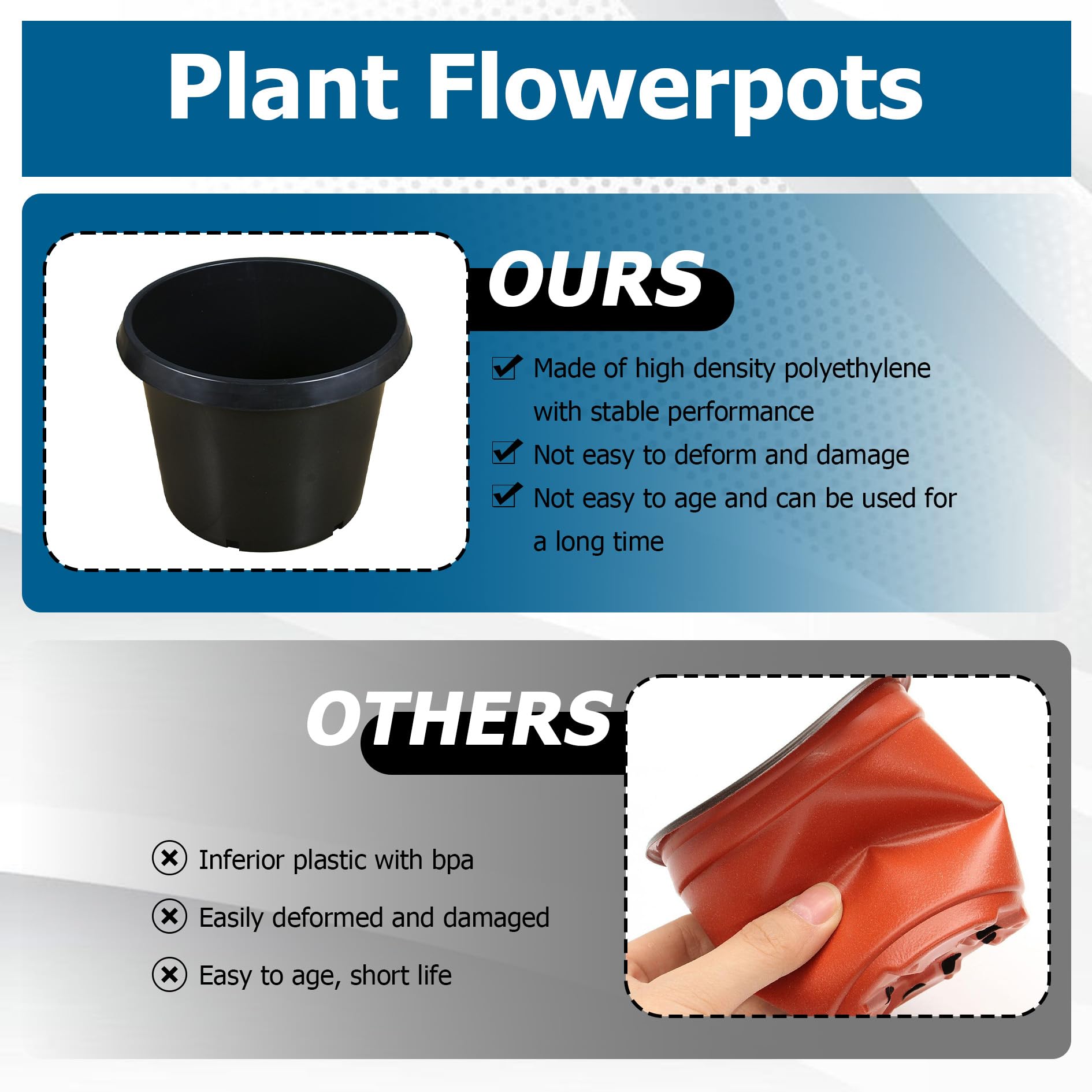 Lot de 10 pots de fleurs en plastique moulé par injection pour pépinière, 40 litres