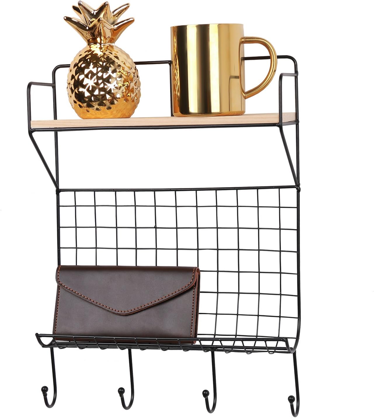 Kufox Stylish Key Hook Rack With Shelf,Mail Letter Holder Organizer,Wall Mount Entryway Living Room Decorative Hooks