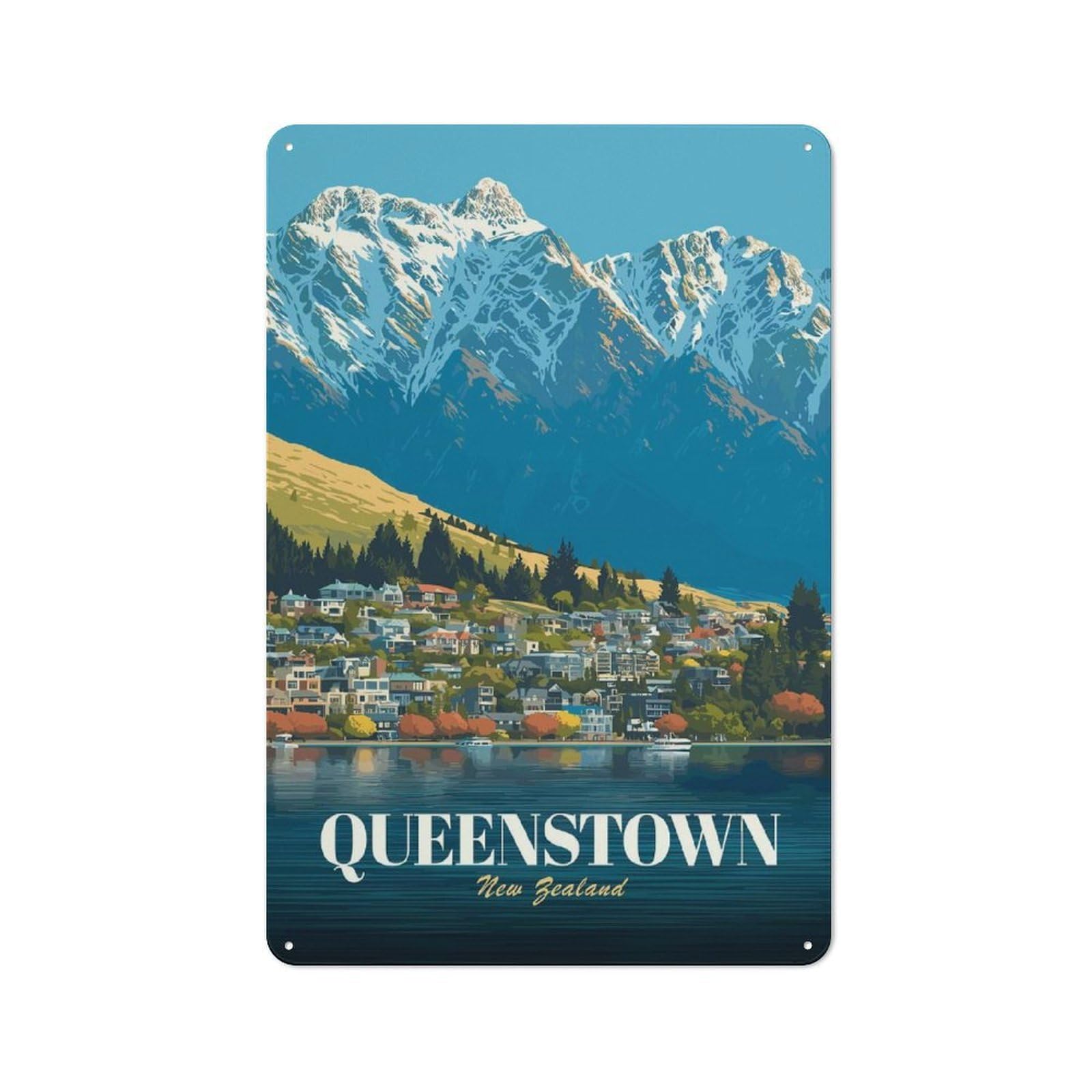 Junmoney Style-4 Tin Wall Plaque 30X20cm With Queenstown New Zealand Vintage For Workshop Wall, Housewarming Wall Decor For People Furnishing Workshop