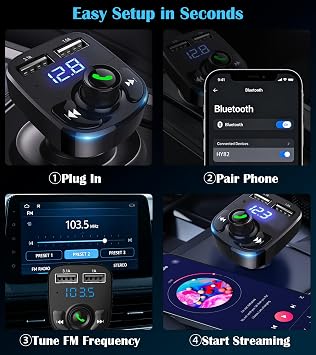 LIHAN X8 Bluetooth Araç Kiti | FM Transmitter & Çift USB Şarj Cihazı | Kablosuz Müzik | Çift USB bağlantı noktasından iki cihazı şarj ederken eller serbest arama ile müzik, Spotify ve GPS navigasyonu akışı yapın