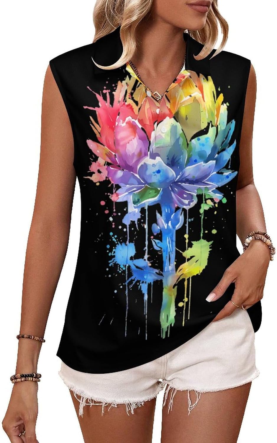 Watercolor Artichoke Women's Sleeveless Polo Tank Top Print T-Shirt Tops Casual Tops Summer Workout