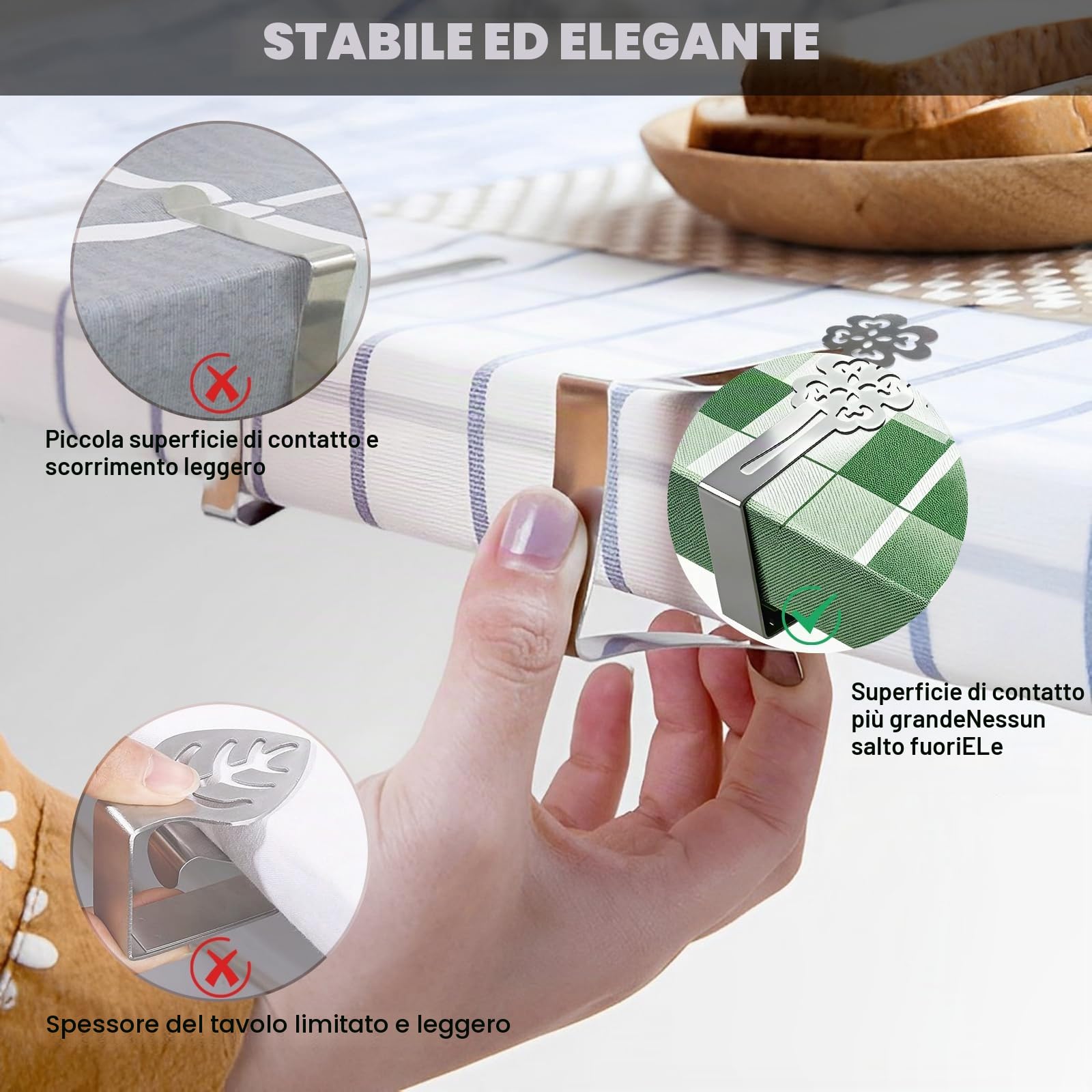 CUNGLIN Mollette per tovaglia in acciaio inox, 10 pezzi, clip per tovaglia, per tavoli spessi, tavoli da giardino, ristorante, tavolo da pranzo per la famiglia, per esterni