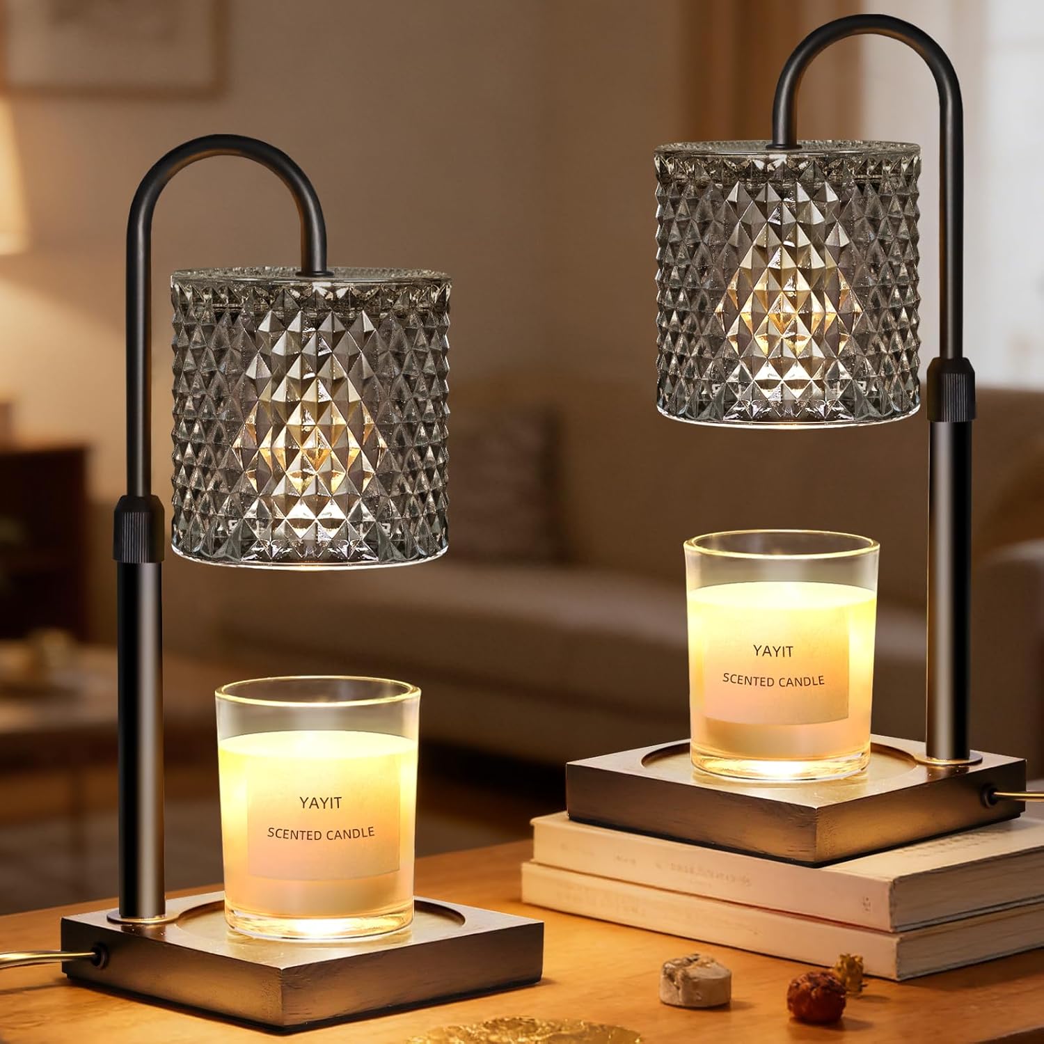 Candle Warmer Lamp with Timer Dimmer Adjustable Height, Candle Warmer with 2 Bulbs for Jar Candles, Home Decor, for Women Birthday 2 Pack