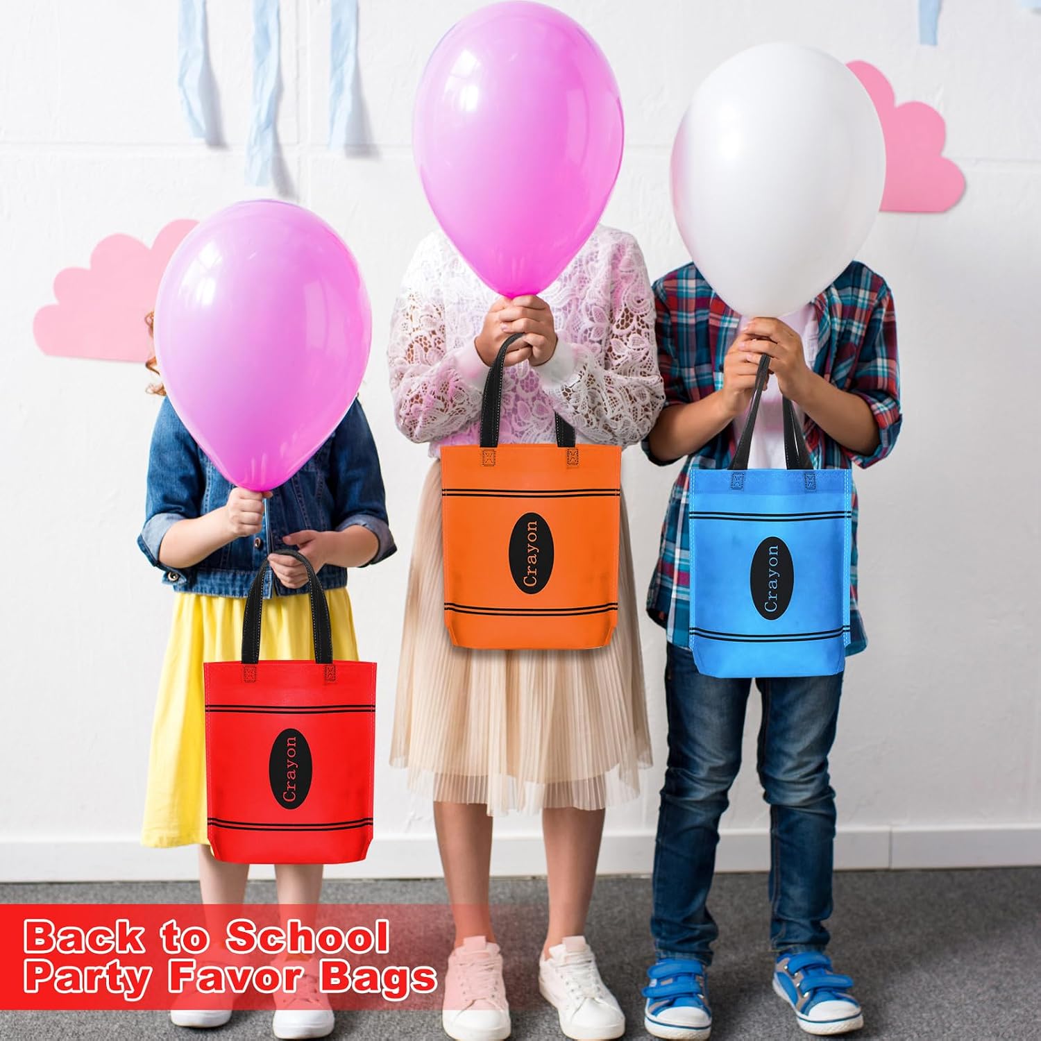 Hosuly 24 Pcs Back to School Gift Bags Crayon Tote Bags End of Year Bulk Goodies Decor for Teacher Appreciation Preschool Kindergarten Graduation Party Supplies