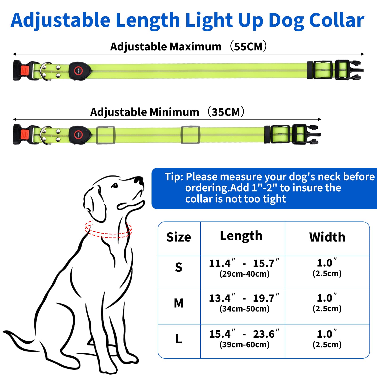 Moorstdel Waterproof Light Up Dog Collar, Dog Lights for Night Walking Rechargeable LED Dog Collar 3 Glowing Modes - Image 4