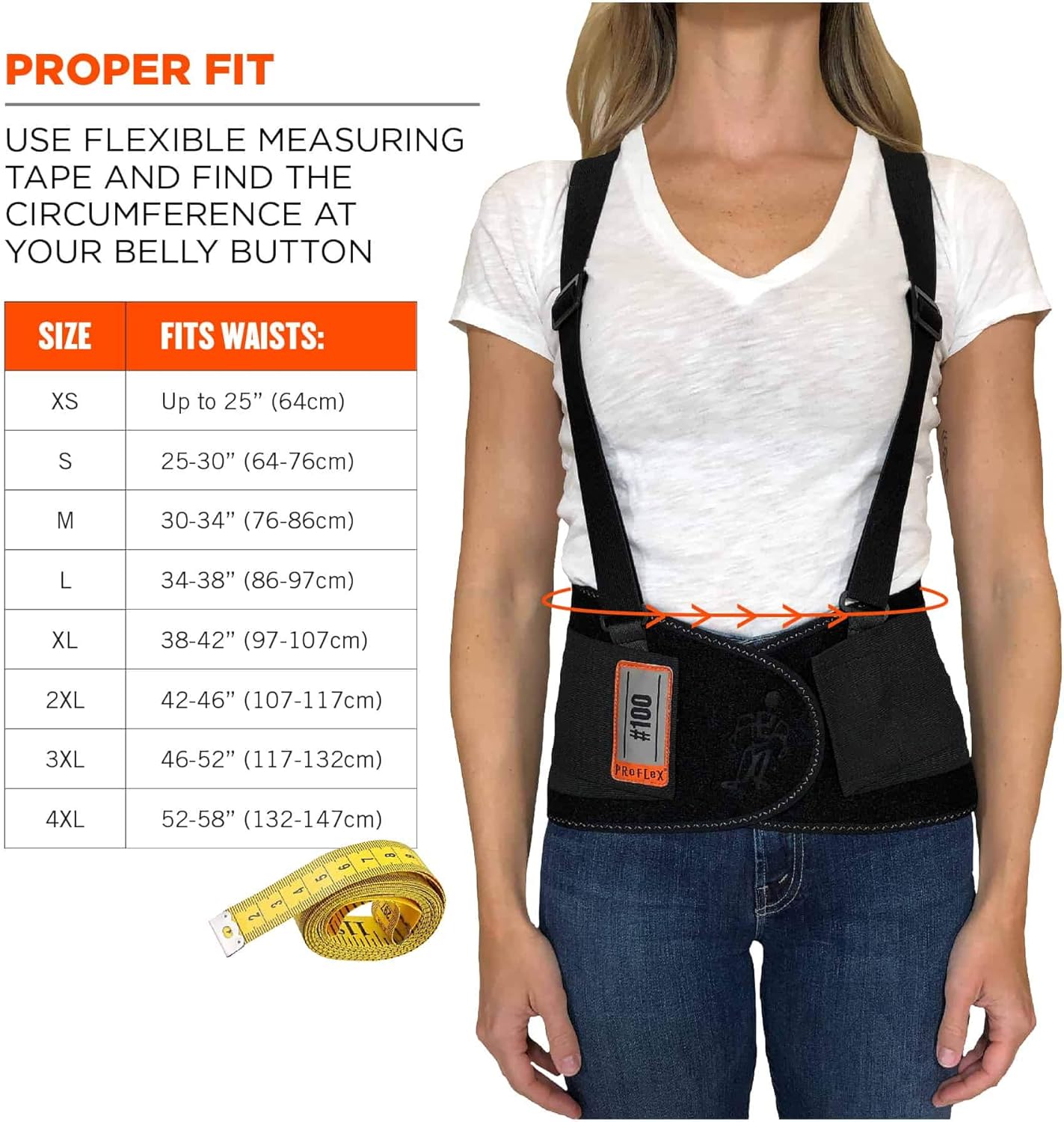 Ergodyne ProFlex 100 Back Support Brace, 8" Spandex Belt, Adjustable, Removeable Straps, Medium, Black - RA5760 - Back Braces - 