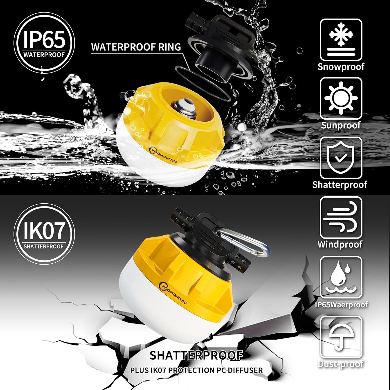 100FT Construction String Lights 100W 13000lm Bubl Replaceable Work Light for Construction Sites, Garage, Crawl Space, Workshop, Jobsite, Indoor and Outdoor, with Hanging Hooks