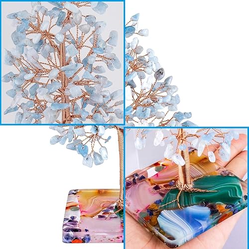 Miniatura 3 de Nupuyai Árbol de dinero de piedra de cristal aguamarina envuelto en rodajas de ágata orgón, árbol de la vida, bonsái de Feng Shui, decoración para